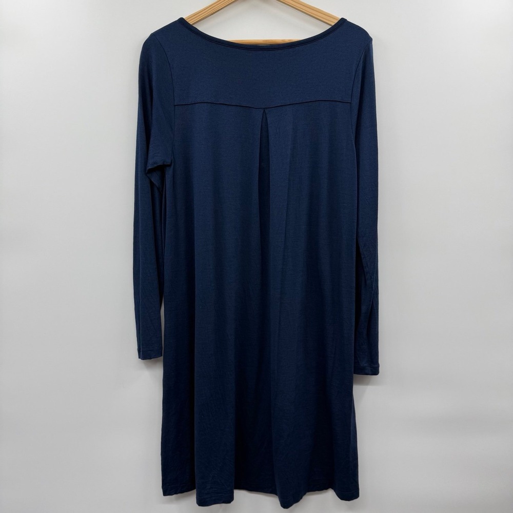 Wool& Rowena Swing Dress Navy Blue Merino Wool Long Sleeve Midi pockets medium - Picture 5 of 7